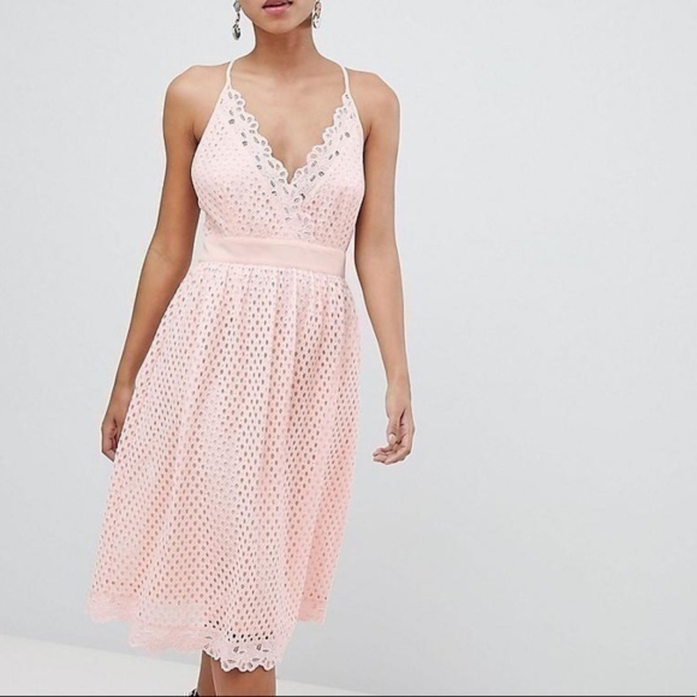 Boohoo V-neck pink lace Cami straps dress